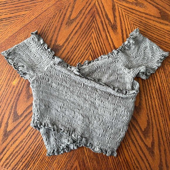 By Together Olive Green Criss Cross Smocked Crop Top - Picture 2 of 5